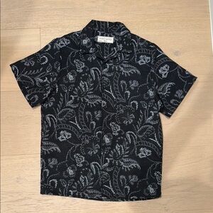 Black and Gray Casual Button Down Shirt with Abstract Pattern